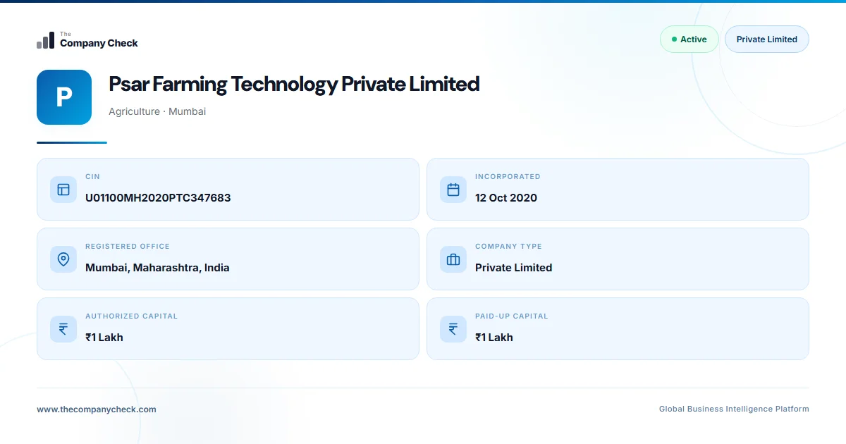 Psar Farming Technology Private Limited Directors & Contacts